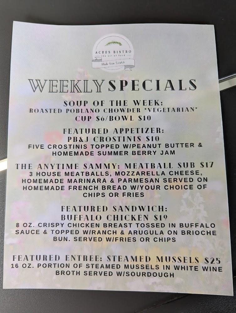Acres Bistro Menu image 2